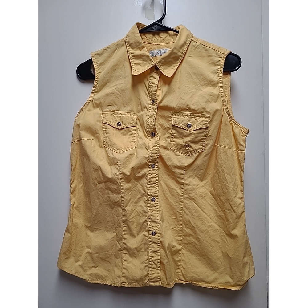 Roper women's pearl snap‎ yellow sleeveless western cowgirl shirt size L